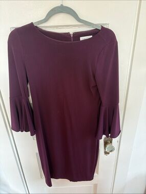 Calvin Klein Deep Plum Bell-Sleeve Shift Dress